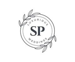 SP Initials letter Wedding monogram logos template, hand drawn modern minimalistic and floral templates for Invitation cards, Save the Date, elegant identity. vector