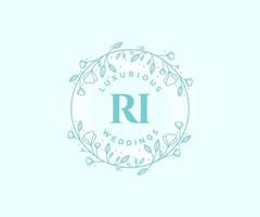 RI Initials letter Wedding monogram logos template, hand drawn modern minimalistic and floral templates for Invitation cards, Save the Date, elegant identity. vector