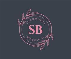 SB Initials letter Wedding monogram logos template, hand drawn modern minimalistic and floral templates for Invitation cards, Save the Date, elegant identity. vector
