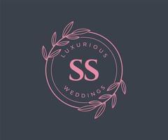 SS Initials letter Wedding monogram logos template, hand drawn modern minimalistic and floral templates for Invitation cards, Save the Date, elegant identity. vector