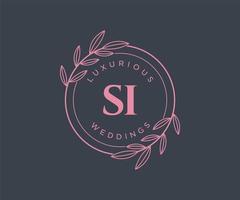 SI Initials letter Wedding monogram logos template, hand drawn modern minimalistic and floral templates for Invitation cards, Save the Date, elegant identity. vector