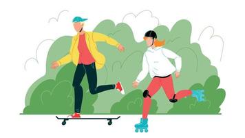 Young Boy And Girl Have Activity Sport Time Vector