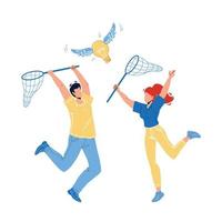 Catching Idea With Net Man And Woman People Vector