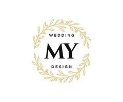 MY Initials letter Wedding monogram logos collection, hand drawn modern minimalistic and floral templates for Invitation cards, Save the Date, elegant identity for restaurant, boutique, cafe in vector