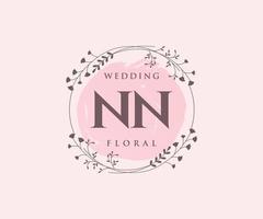 NN Initials letter Wedding monogram logos template, hand drawn modern minimalistic and floral templates for Invitation cards, Save the Date, elegant identity. vector