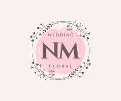 NM Initials letter Wedding monogram logos template, hand drawn modern minimalistic and floral templates for Invitation cards, Save the Date, elegant identity. vector
