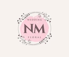 plantilla de logotipos de monograma de boda con letras iniciales nm, plantillas florales y minimalistas modernas dibujadas a mano para tarjetas de invitación, guardar la fecha, identidad elegante. vector