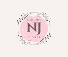 NJ Initials letter Wedding monogram logos template, hand drawn modern minimalistic and floral templates for Invitation cards, Save the Date, elegant identity. vector