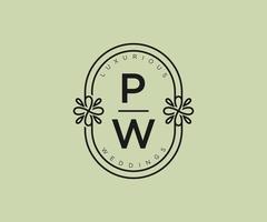 PW Initials letter Wedding monogram logos template, hand drawn modern minimalistic and floral templates for Invitation cards, Save the Date, elegant identity. vector