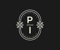 PI Initials letter Wedding monogram logos template, hand drawn modern minimalistic and floral templates for Invitation cards, Save the Date, elegant identity. vector