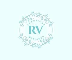 RV Initials letter Wedding monogram logos template, hand drawn modern minimalistic and floral templates for Invitation cards, Save the Date, elegant identity. vector