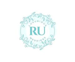 RU Initials letter Wedding monogram logos template, hand drawn modern minimalistic and floral templates for Invitation cards, Save the Date, elegant identity. vector