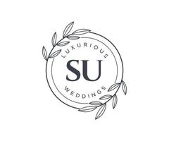 SU Initials letter Wedding monogram logos template, hand drawn modern minimalistic and floral templates for Invitation cards, Save the Date, elegant identity. vector