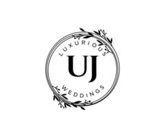 UJ Initials letter Wedding monogram logos template, hand drawn modern minimalistic and floral templates for Invitation cards, Save the Date, elegant identity. vector