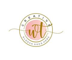 initial WT Feminine logo beauty monogram and elegant logo design, handwriting logo of initial signature, wedding, fashion, floral and botanical with creative template. vector