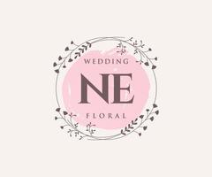 NE Initials letter Wedding monogram logos template, hand drawn modern minimalistic and floral templates for Invitation cards, Save the Date, elegant identity. vector