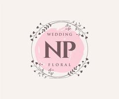 NP Initials letter Wedding monogram logos template, hand drawn modern minimalistic and floral templates for Invitation cards, Save the Date, elegant identity. vector