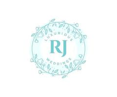 plantilla de logotipos de monograma de boda con letras iniciales rj, plantillas florales y minimalistas modernas dibujadas a mano para tarjetas de invitación, guardar la fecha, identidad elegante. vector