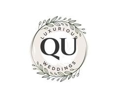 QU Initials letter Wedding monogram logos template, hand drawn modern minimalistic and floral templates for Invitation cards, Save the Date, elegant identity. vector