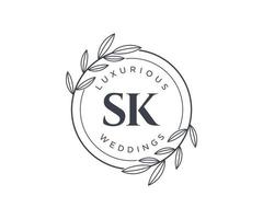 SK Initials letter Wedding monogram logos template, hand drawn modern minimalistic and floral templates for Invitation cards, Save the Date, elegant identity. vector