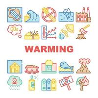 Global Warming Problem Collection Icons Set Vector