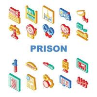 Prison Building And Accessory Icons Set Vector