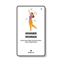 mujer ganadora celebrar ganó dinero premio vector