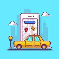 Online Taxi Transportation Cartoon Vector Icon Illustration. Technology  Transportation Icon Concept Isolated Premium Vector. Flat Cartoon  Style