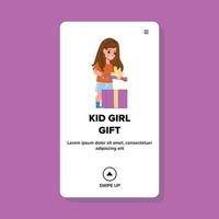 Kid Girl Gift Box Opening On Xmas Holiday Vector