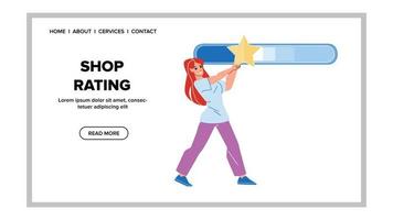 Shop Rating Review Young Woman Customer Vector