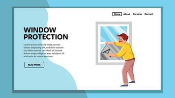 Window Protection Accessory Installing Man Vector