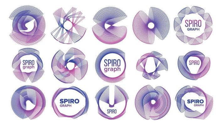 Spirograph Abstract Ornamental Symbols Set Vector Illustrations