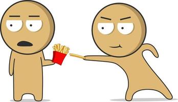 Man with french fries in his hand vector