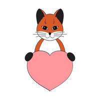Cute fox with a heart. Postcard for Valentine's Day. Element for the design of prints, posters, stickers, postcards. Vector illustration on white background
