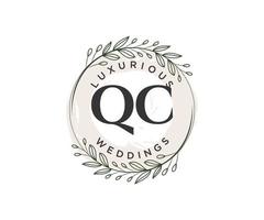 QC Initials letter Wedding monogram logos template, hand drawn modern minimalistic and floral templates for Invitation cards, Save the Date, elegant identity. vector