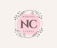 plantilla de logotipos de monograma de boda con letras iniciales nc, plantillas florales y minimalistas modernas dibujadas a mano para tarjetas de invitación, guardar la fecha, identidad elegante. vector