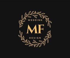 Colección de logotipos de monograma de boda con letras iniciales mf, plantillas florales y minimalistas modernas dibujadas a mano para tarjetas de invitación, guardar la fecha, identidad elegante para restaurante, boutique, café en vector