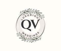QV Initials letter Wedding monogram logos template, hand drawn modern minimalistic and floral templates for Invitation cards, Save the Date, elegant identity. vector