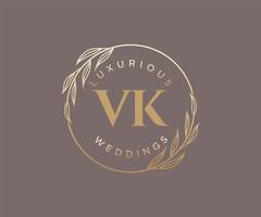 plantilla de logotipos de monograma de boda con letras iniciales vk, plantillas florales y minimalistas modernas dibujadas a mano para tarjetas de invitación, guardar la fecha, identidad elegante. vector