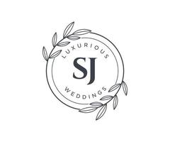 SJ Initials letter Wedding monogram logos template, hand drawn modern minimalistic and floral templates for Invitation cards, Save the Date, elegant identity. vector