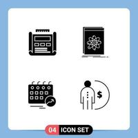 4 Universal Solid Glyph Signs Symbols of blueprint science drawing application calendar Editable Vector Design Elements