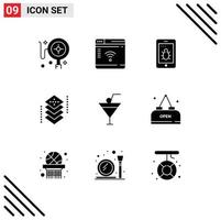 Universal Icon Symbols Group of 9 Modern Solid Glyphs of restaurant drink security programing development Editable Vector Design Elements