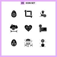 paquete de iconos de vector de stock de 9 signos y símbolos de línea para la configuración de sincronización de nube de corazón configuración de nube de avatar preferencias de nube elementos de diseño de vector editables