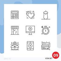 9 User Interface Outline Pack of modern Signs and Symbols of shop ecommerce love business food Editable Vector Design Elements