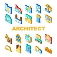 Architect Professional Occupation Icons Set Vector