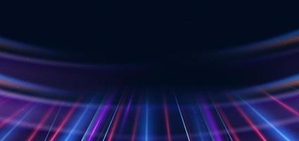 Abstract technology futuristic glowing blue and red  light lines with speed motion blur effect on dark blue background. vector