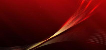 Abstract luxury curve golden glowing lines on dark red  background with lighting effect and sparkle.Template premium award design. vector