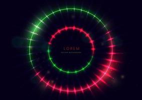 Abstract technology futuristic neon circle glowing red and green  light lines with speed motion blur effect on dark blue background. vector