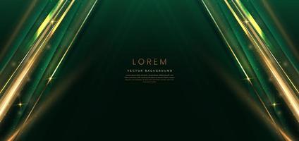 Abstract elegant dark green background with golden line and lighting effect sparkle. Luxury template design. vector