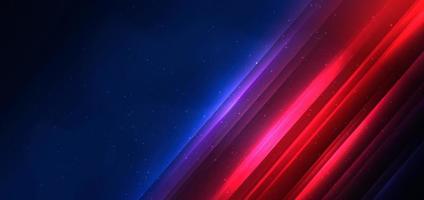 Abstract technology futuristic glowing blue and red  light lines with speed motion blur effect on dark blue background. vector